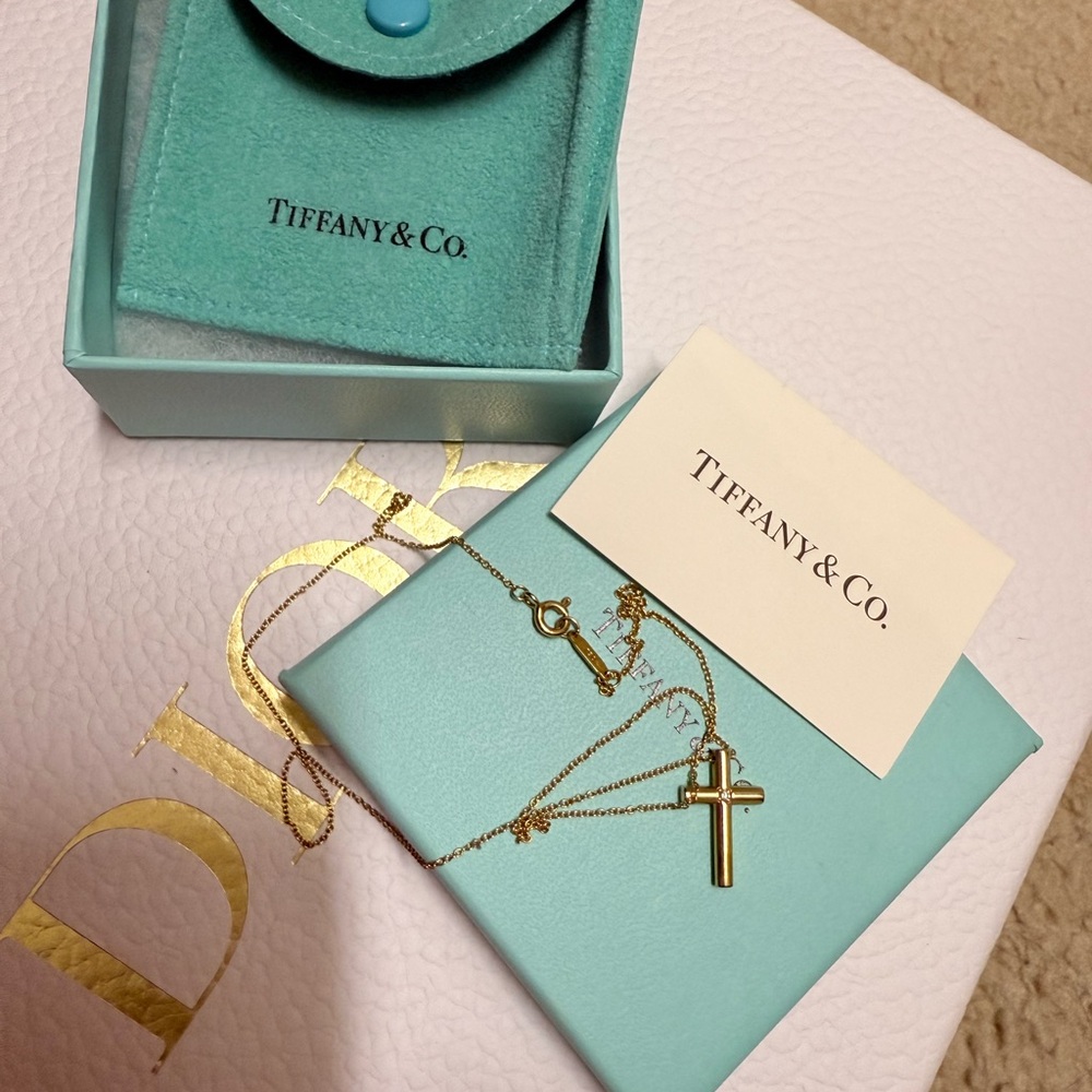 Tiffany & Co. Gold Cross Chain Necklace with Diamond